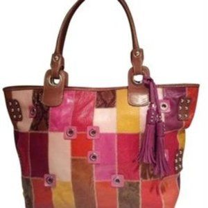 Aqua Madonna Patchwork Pink Purple Leather Tote